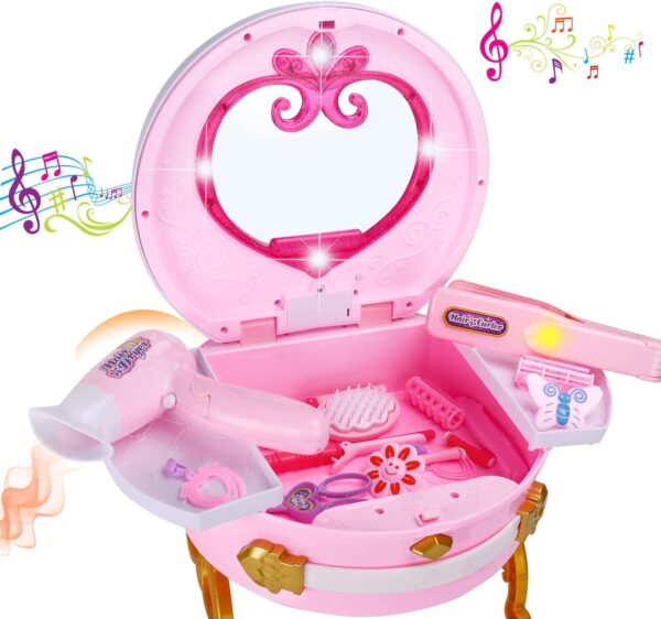 Electric Pretend Play Suitcase Girls Make Up Toys Dressing Table for Girls Toys - Image 4