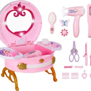 Electric Pretend Play Suitcase Girls Make Up Toys Dressing Table for Girls Toys - Image 16