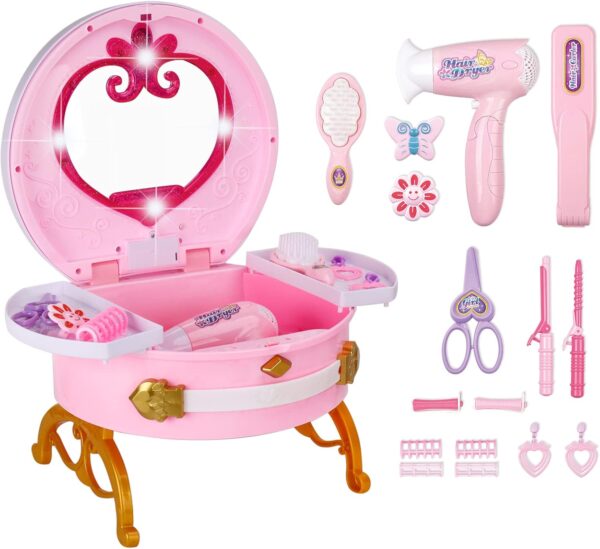 Electric Pretend Play Suitcase Girls Make Up Toys Dressing Table for Girls Toys - Image 6