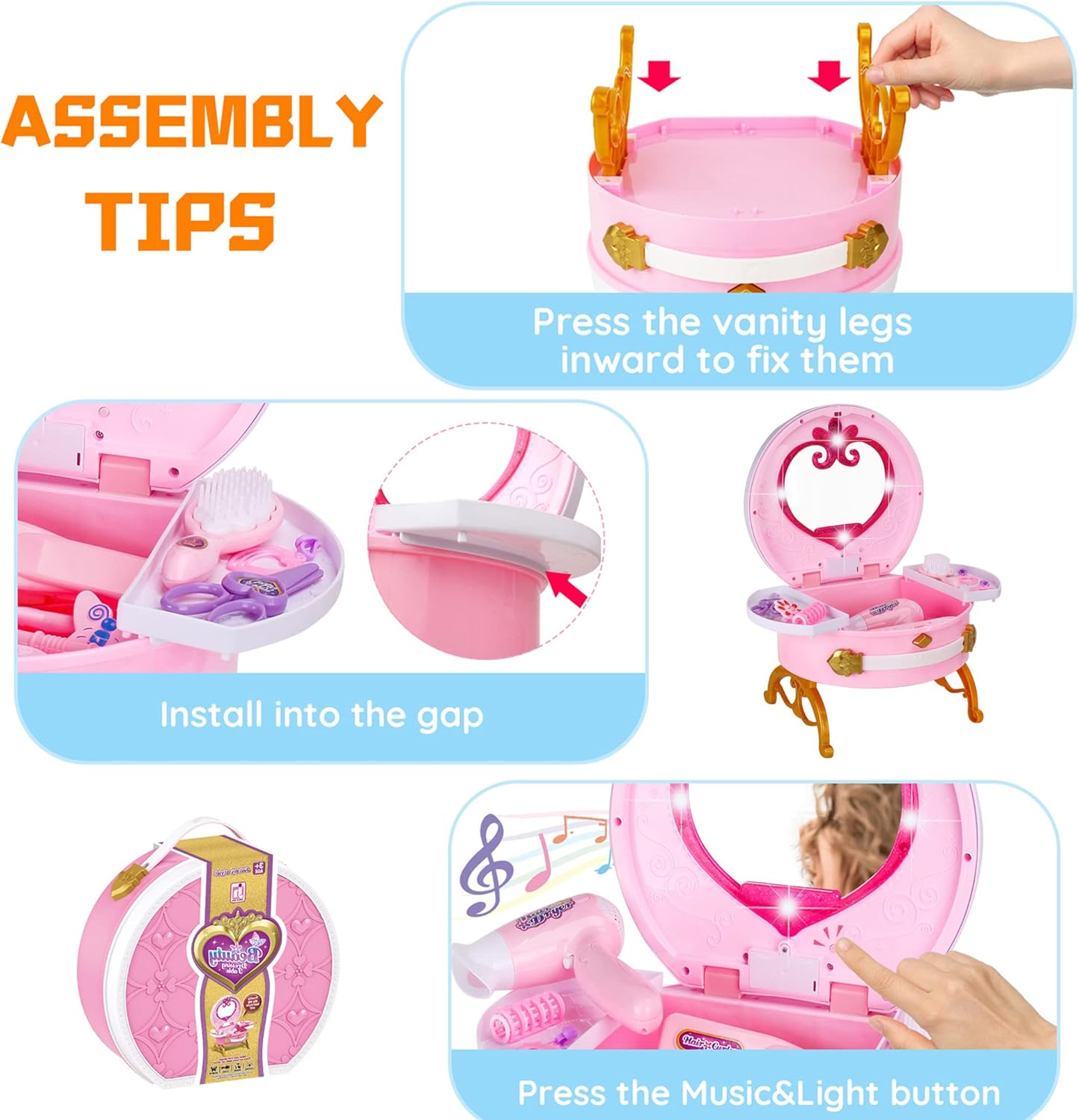 Electric Pretend Play Suitcase Girls Make Up Toys Dressing Table for Girls Toys - Image 9