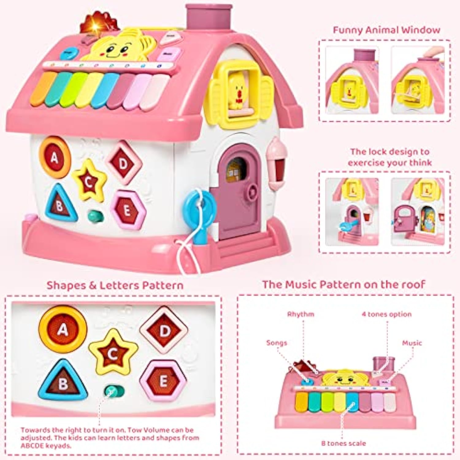 6 in 1 Multi-Functional House Montessori Toddlers Musical Toys Educational Birthday Gift Busy Board Activity Cube - Image 7