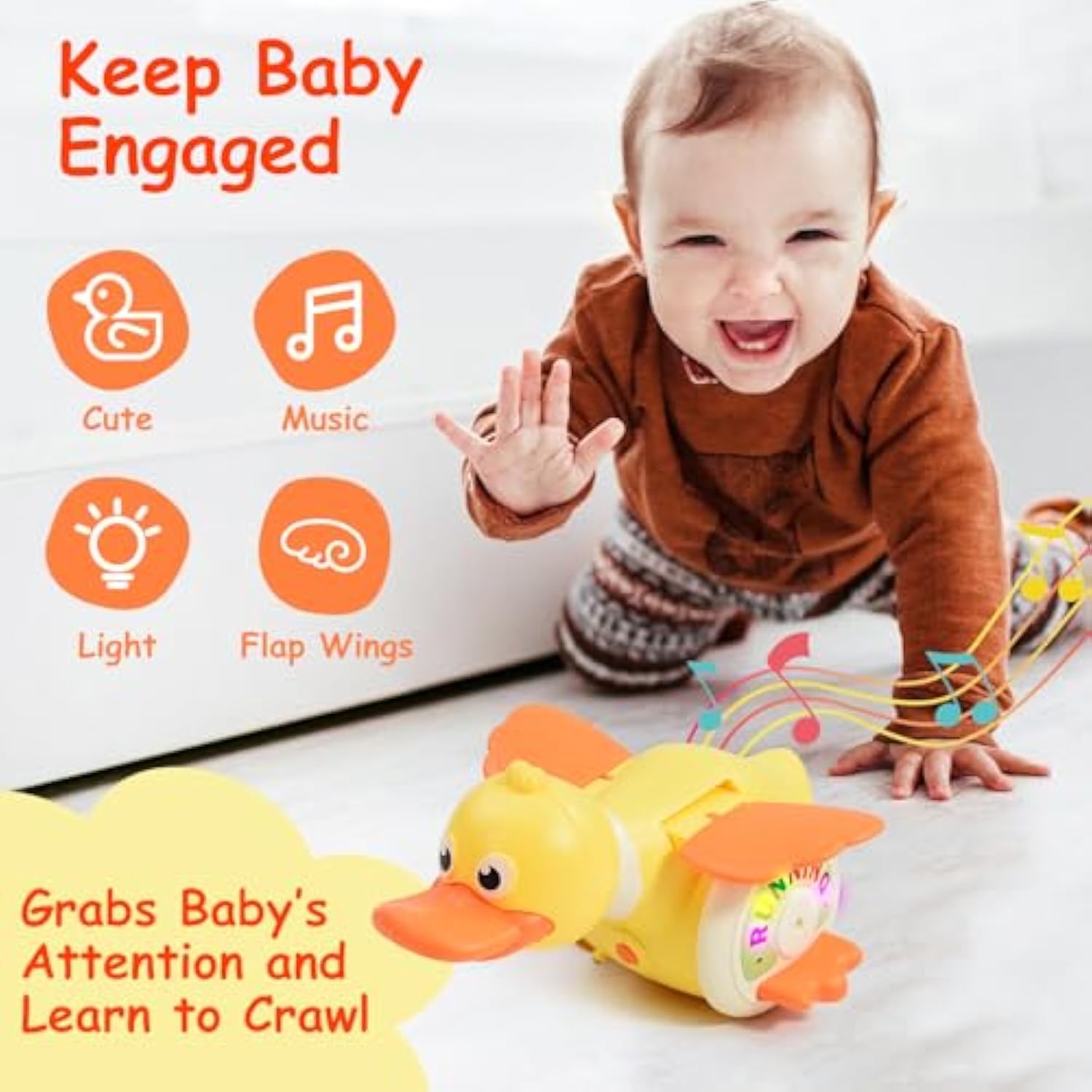 Electric 360° Rotating Foraging Duck Children Cute Fun Sound and Light Round Duck Baby Guide to Learn to Climb Toys - Image 3