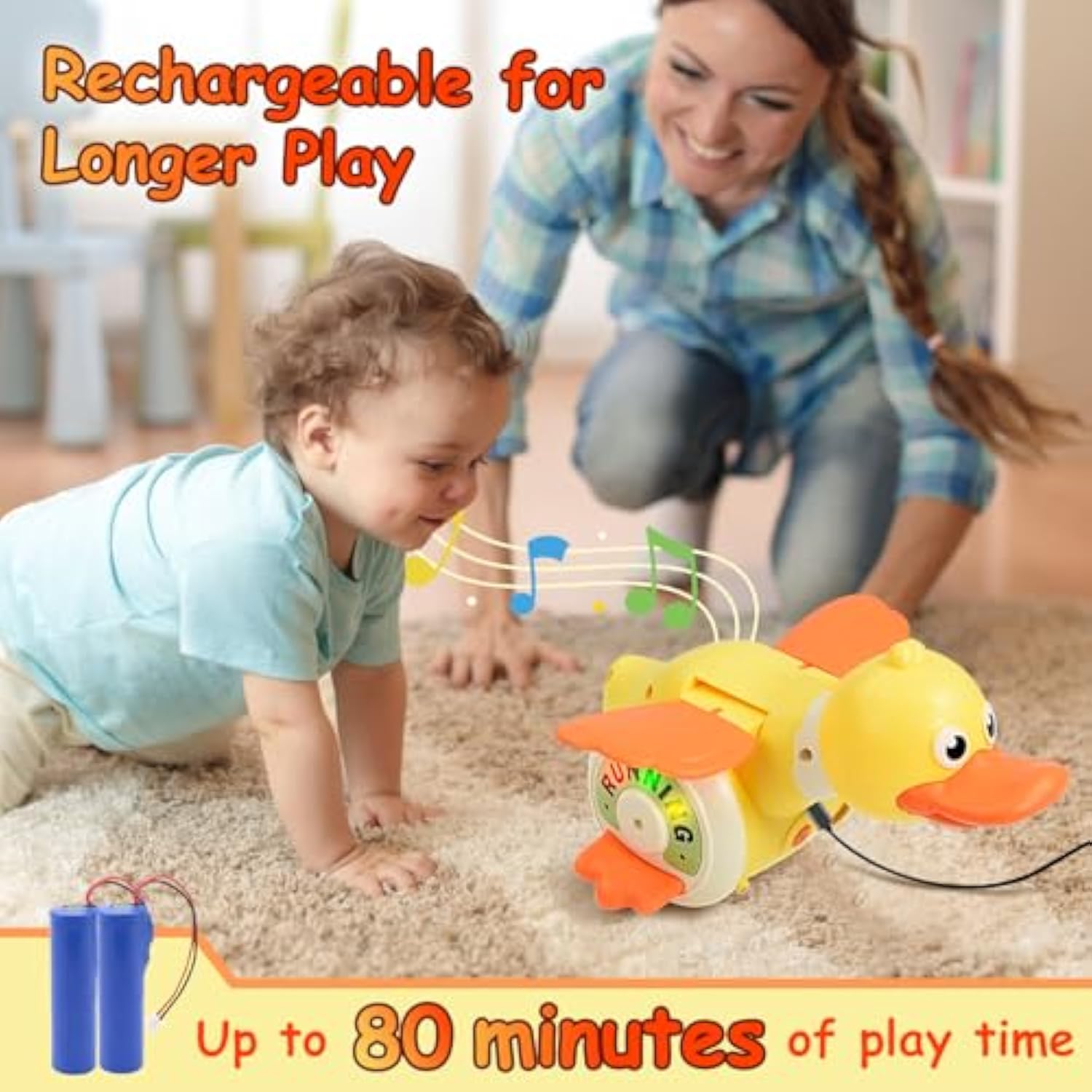 Electric 360° Rotating Foraging Duck Children Cute Fun Sound and Light Round Duck Baby Guide to Learn to Climb Toys - Image 9
