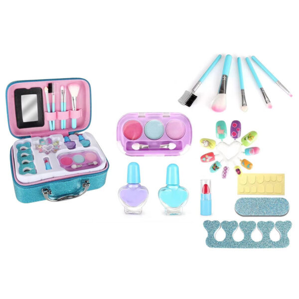 Kids Princess Dress Up Kit Nail Polish Beauty Blue Cosmetics Bag Set Real Children Makeup Toyfor Girls - Image 2