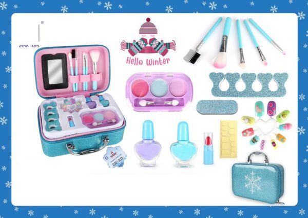 Kids Princess Dress Up Kit Nail Polish Beauty Blue Cosmetics Bag Set Real Children Makeup Toyfor Girls - Image 12