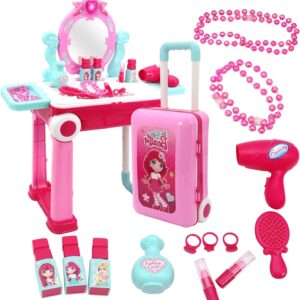 2 in 1 Pretend Play Kids Vanity Table Girls Kids Make Up Set Make Up Table for Kids - Image 13