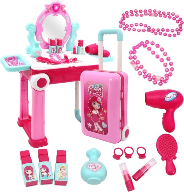 2 in 1 Pretend Play Kids Vanity Table Girls Kids Make Up Set Make Up Table for Kids - Image 2