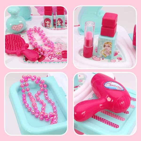 2 in 1 Pretend Play Kids Vanity Table Girls Kids Make Up Set Make Up Table for Kids - Image 4