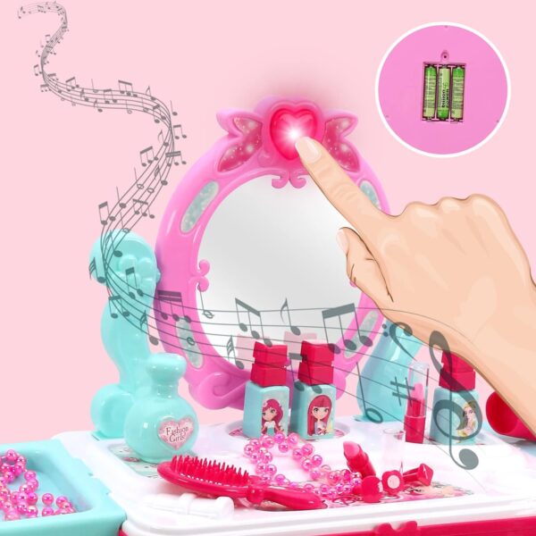2 in 1 Pretend Play Kids Vanity Table Girls Kids Make Up Set Make Up Table for Kids - Image 6