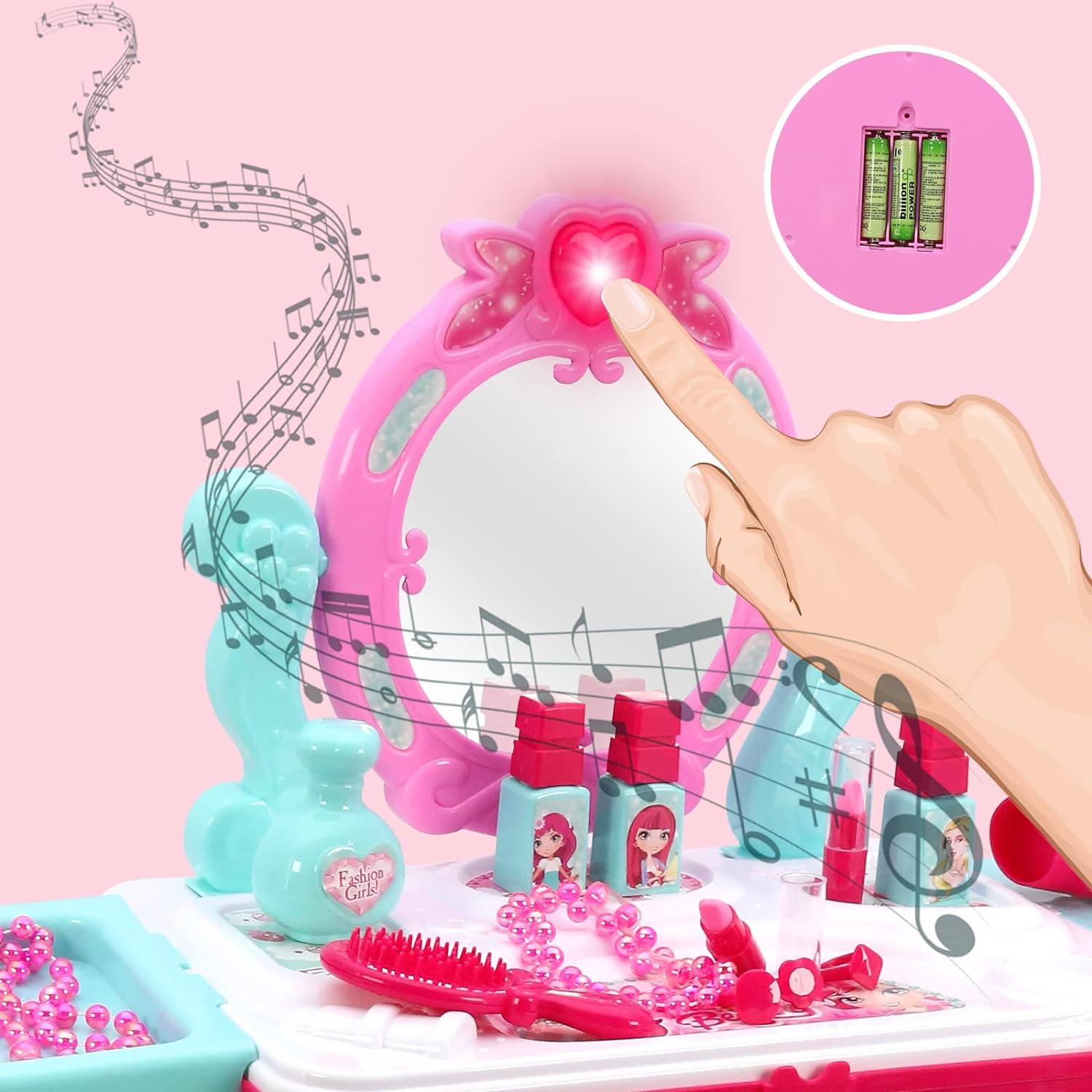 2 in 1 Pretend Play Kids Vanity Table Girls Kids Make Up Set Make Up Table for Kids - Image 5