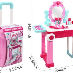 2 in 1 Pretend Play Kids Vanity Table Girls Kids Make Up Set Make Up Table for Kids - Image 20