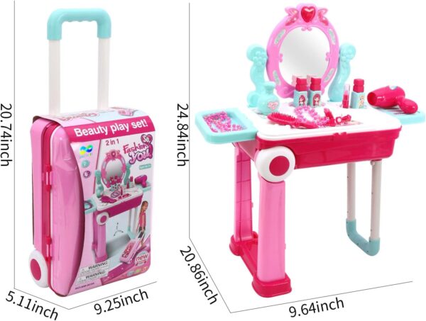 2 in 1 Pretend Play Kids Vanity Table Girls Kids Make Up Set Make Up Table for Kids - Image 12