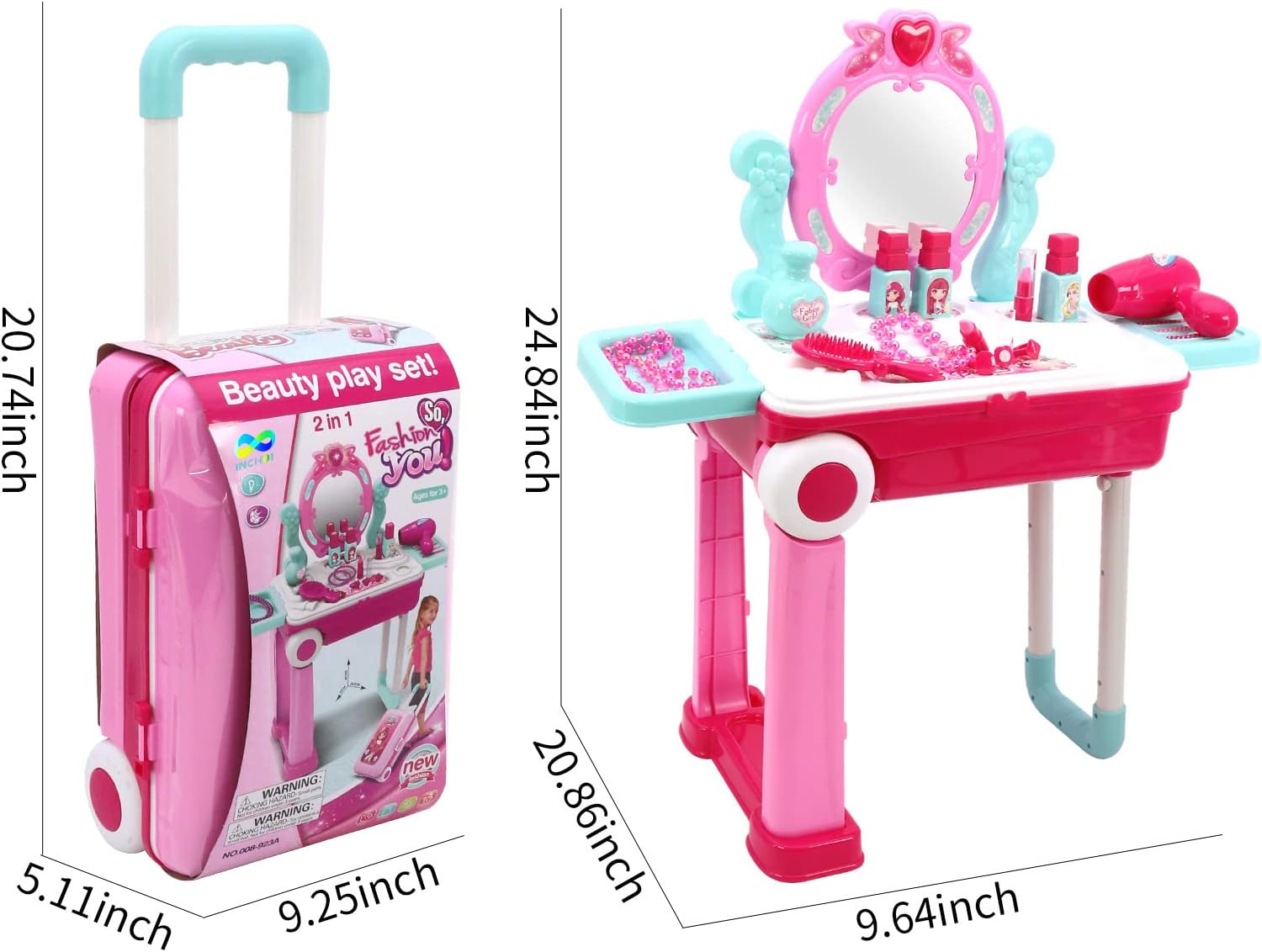 2 in 1 Pretend Play Kids Vanity Table Girls Kids Make Up Set Make Up Table for Kids - Image 11