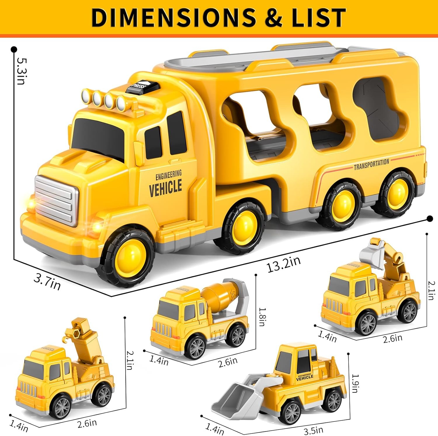 Inertial Lighting Music Engineering Transport Car Storage Truck City Toy TransporterToys Carrier Assembled Vehicle - Image 3
