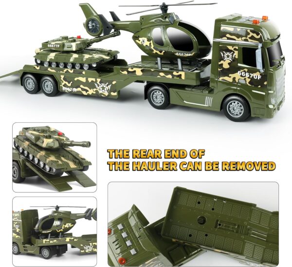 Green Military Big Truck Toys 25.6″ Semi Truck Toy with Helicopters and Tank Army Toys with Lights &Sounds - Image 4