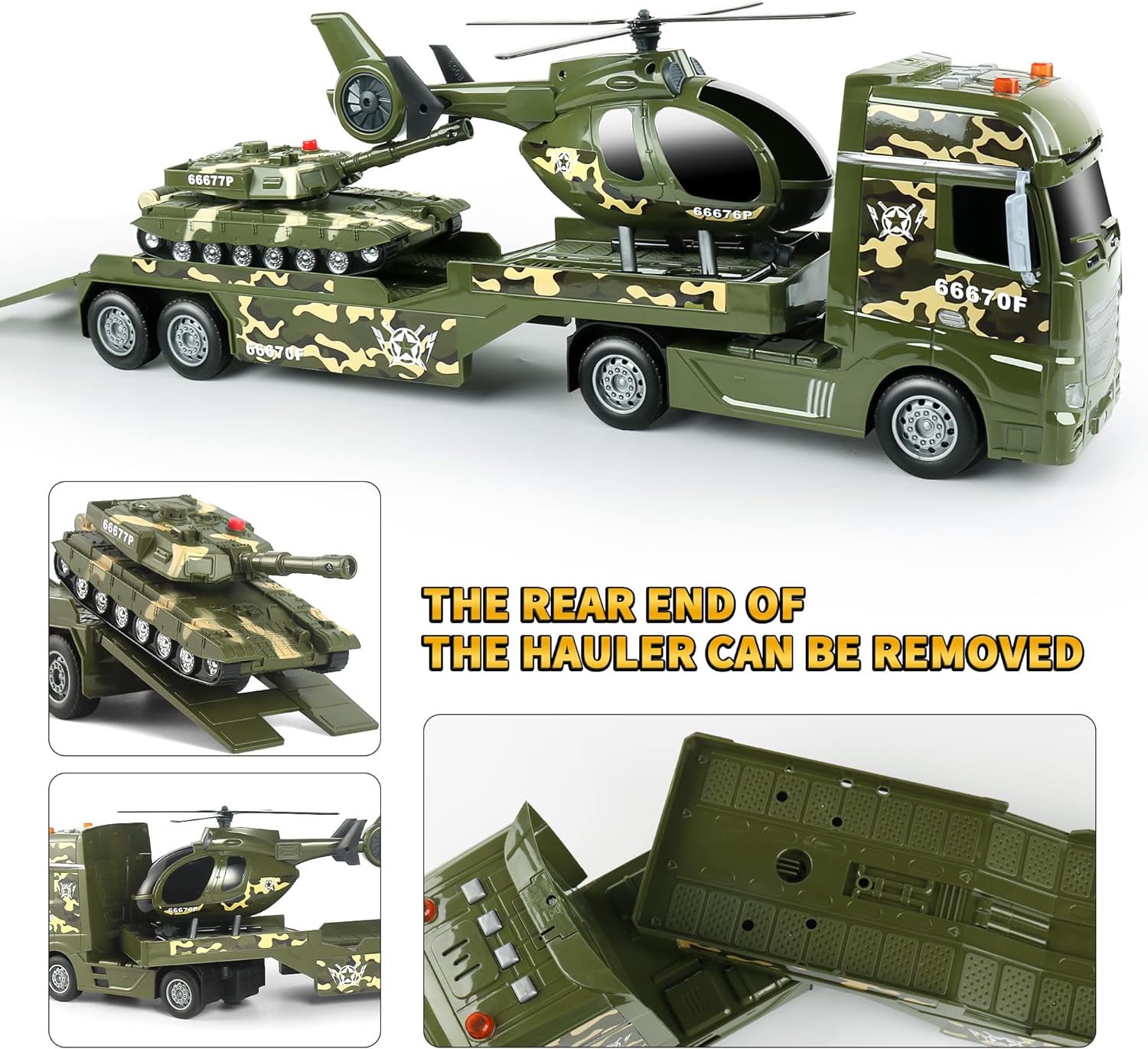 Green Military Big Truck Toys 25.6″ Semi Truck Toy with Helicopters and Tank Army Toys with Lights &Sounds - Image 3