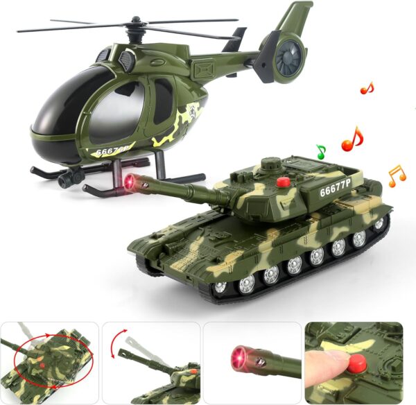 Green Military Big Truck Toys 25.6″ Semi Truck Toy with Helicopters and Tank Army Toys with Lights &Sounds - Image 6