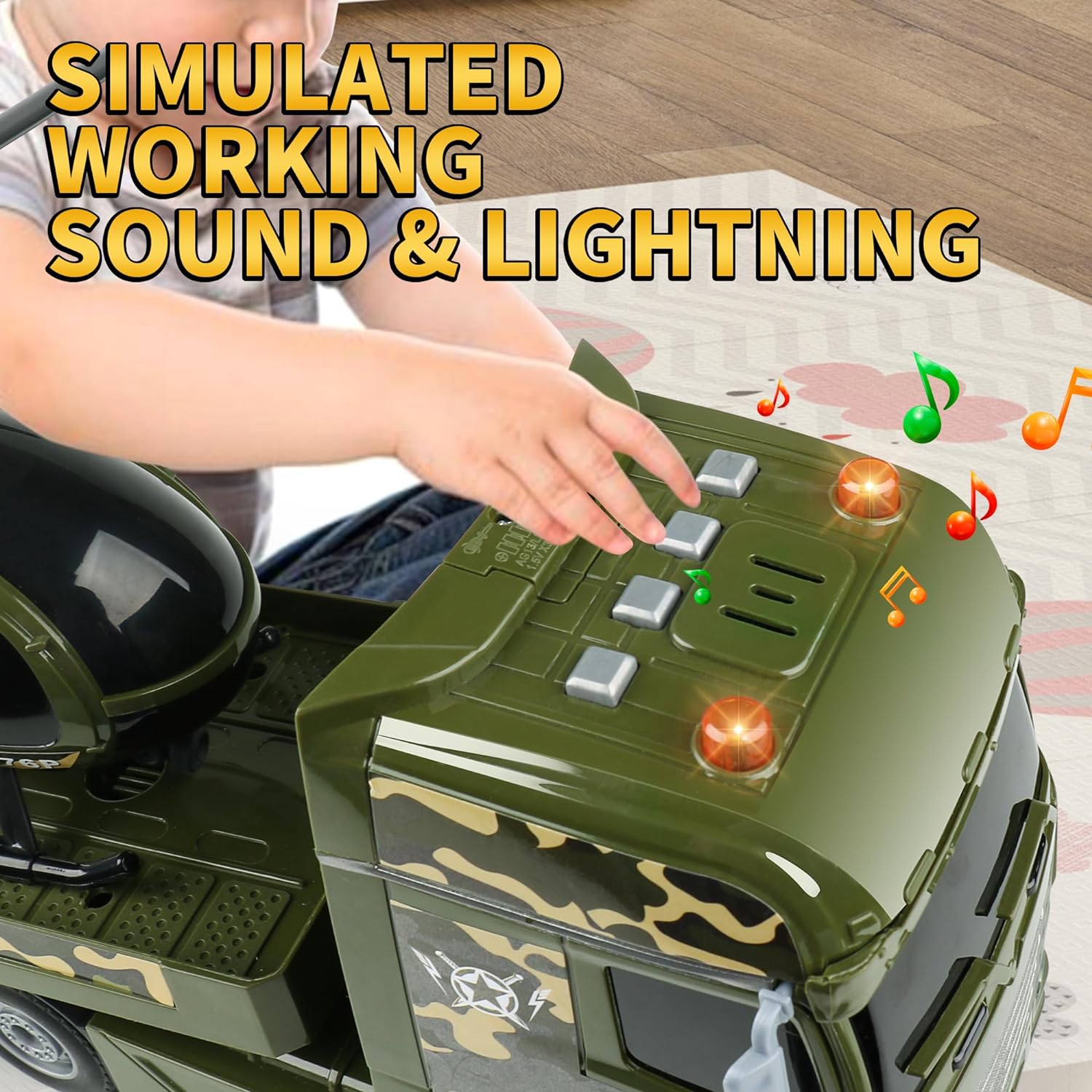 Green Military Big Truck Toys 25.6″ Semi Truck Toy with Helicopters and Tank Army Toys with Lights &Sounds - Image 9