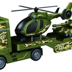 Green Military Big Truck Toys 25.6″ Semi Truck Toy with Helicopters and Tank Army Toys with Lights &Sounds - Image 21