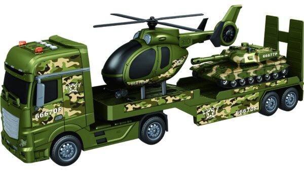 Green Military Big Truck Toys 25.6″ Semi Truck Toy with Helicopters and Tank Army Toys with Lights &Sounds - Image 12
