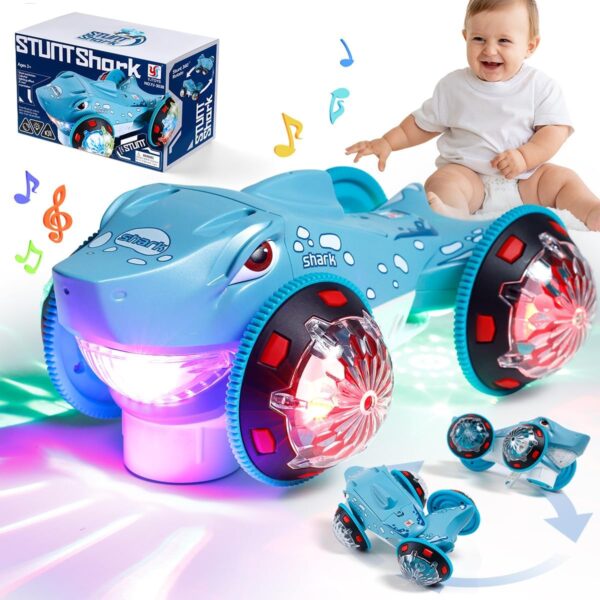 Electric Colorful Lights & Music Stunt Shark Car 360° Rotating Monster Trucks Dancing Toys Juguetes For Baby - Image 2
