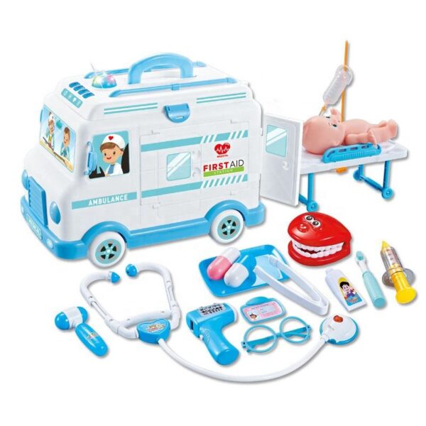 First Aid Electric Ambulance Car Toy Doctor Play Set Medical Kit Toy Pretend Play Doctor Simulation Role Play Toys with Doll - Image 2