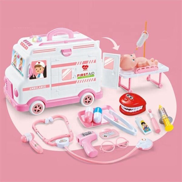 First Aid Electric Ambulance Car Toy Doctor Play Set Medical Kit Toy Pretend Play Doctor Simulation Role Play Toys with Doll - Image 4