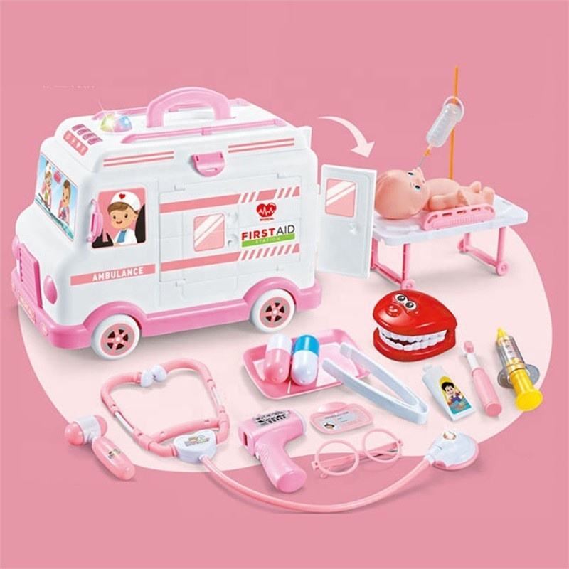 First Aid Electric Ambulance Car Toy Doctor Play Set Medical Kit Toy Pretend Play Doctor Simulation Role Play Toys with Doll - Image 3