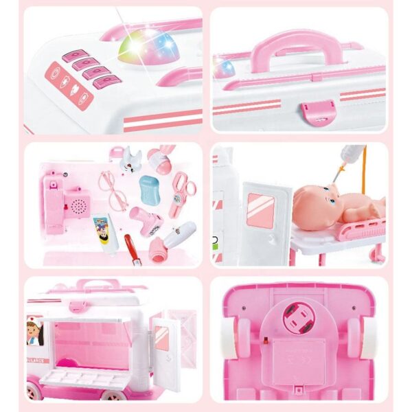 First Aid Electric Ambulance Car Toy Doctor Play Set Medical Kit Toy Pretend Play Doctor Simulation Role Play Toys with Doll - Image 6