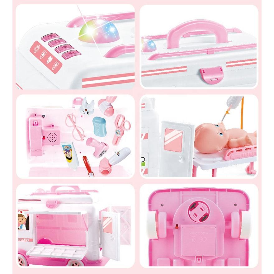 First Aid Electric Ambulance Car Toy Doctor Play Set Medical Kit Toy Pretend Play Doctor Simulation Role Play Toys with Doll - Image 5