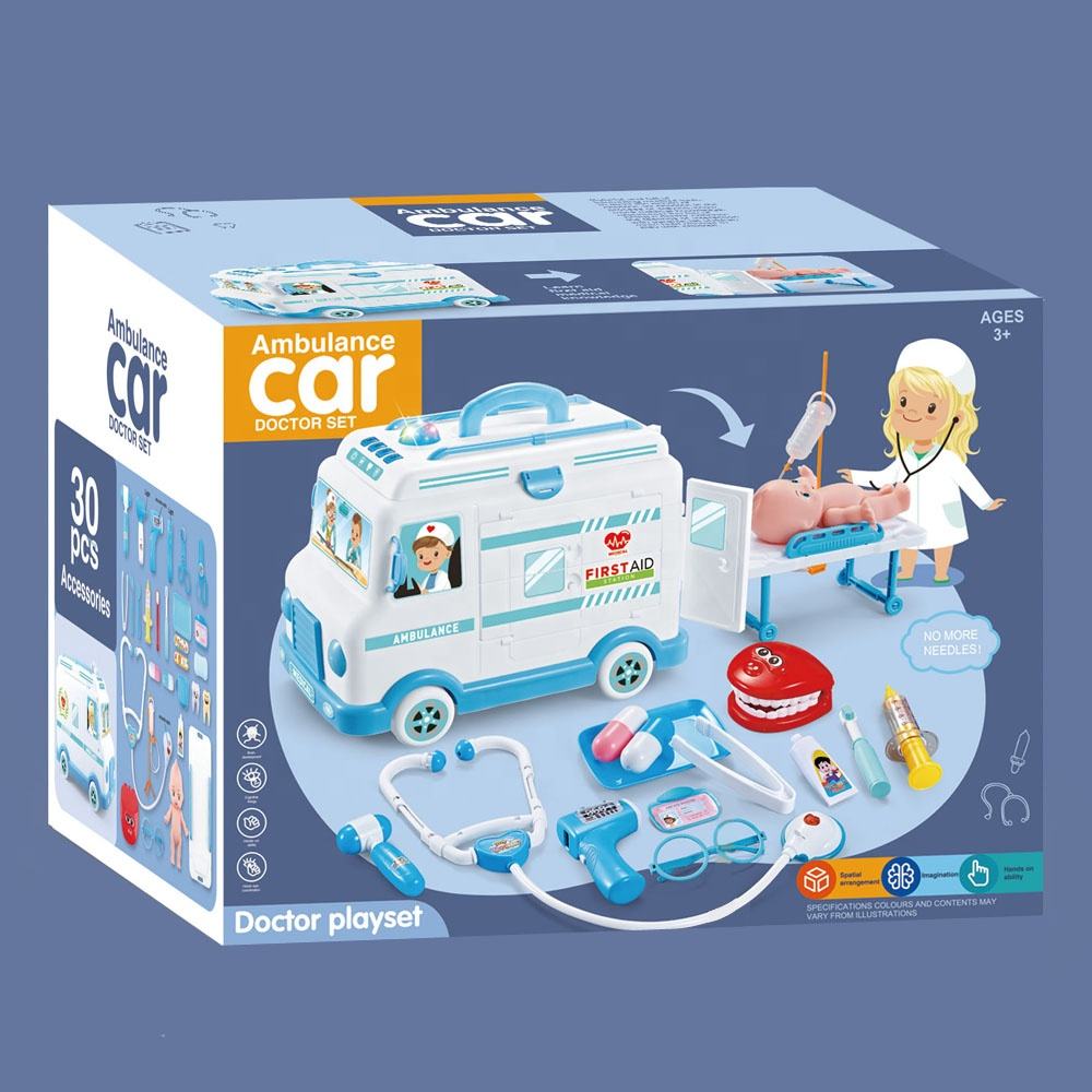 First Aid Electric Ambulance Car Toy Doctor Play Set Medical Kit Toy Pretend Play Doctor Simulation Role Play Toys with Doll - Image 11