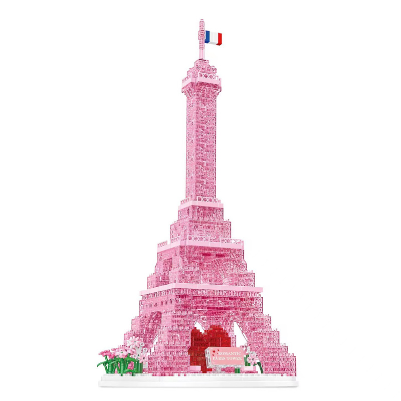 Educational toys 1314 Building Blocks Pink Transparent Eiffel Tower Block Game Girl Gift Toys with Light - Image 3