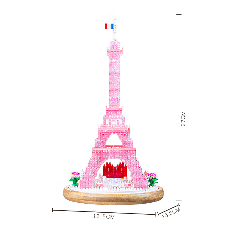 Educational toys 1314 Building Blocks Pink Transparent Eiffel Tower Block Game Girl Gift Toys with Light - Image 5