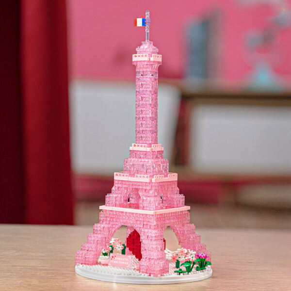 Educational toys 1314 Building Blocks Pink Transparent Eiffel Tower Block Game Girl Gift Toys with Light - Image 8