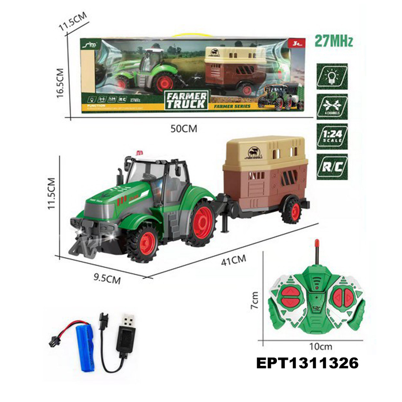 27Mhz 1:24 4-Channel Light Remote Control Rc Farmer Truck R/C Farm Tractor Toys Toy Vehicle - Image 3