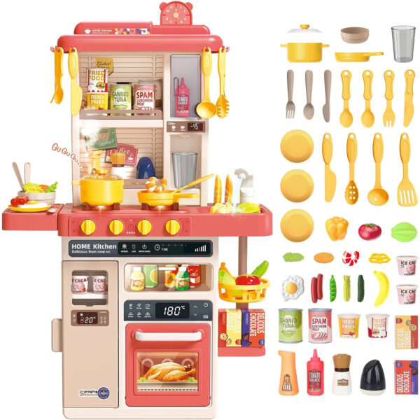 50PCS Pretend Play Kitchen Toys Set for Kids Boys Girls Cooking Kitchen Accessories Toys with Sounds Light Spray - Image 2