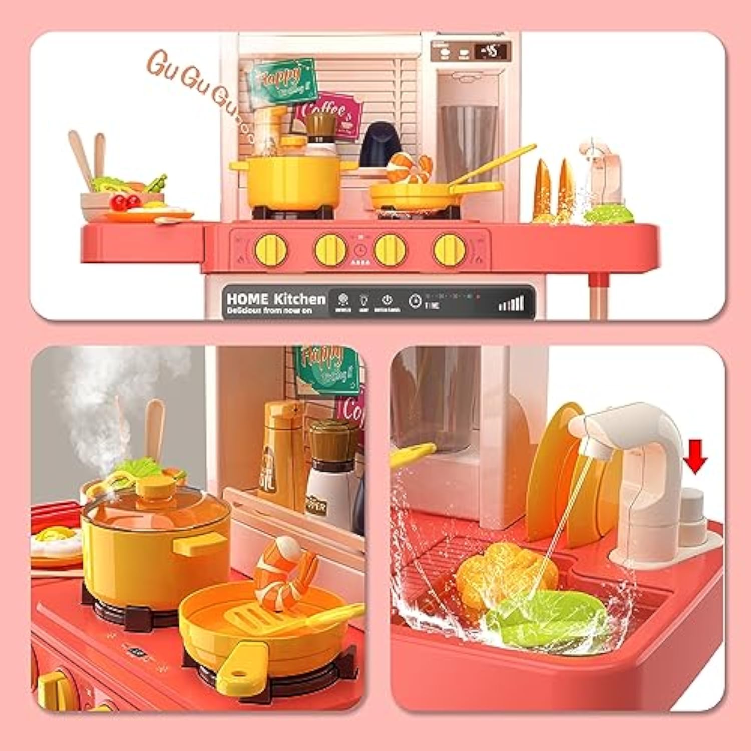 50PCS Pretend Play Kitchen Toys Set for Kids Boys Girls Cooking Kitchen Accessories Toys with Sounds Light Spray - Image 3