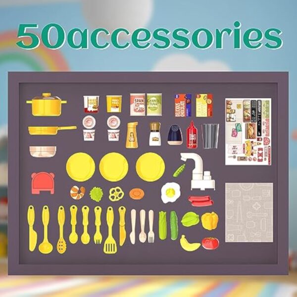 50PCS Pretend Play Kitchen Toys Set for Kids Boys Girls Cooking Kitchen Accessories Toys with Sounds Light Spray - Image 8