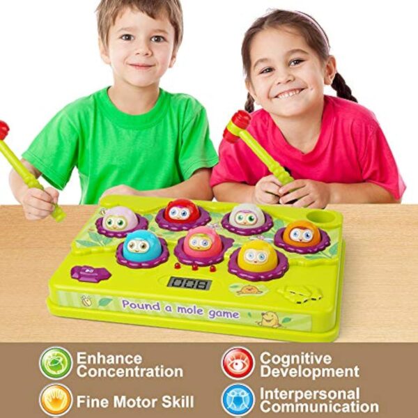 Educational Unisex Whack a Mole Counting Score Game Toy 2 Soft Plastic Hammers for Kids - Image 6