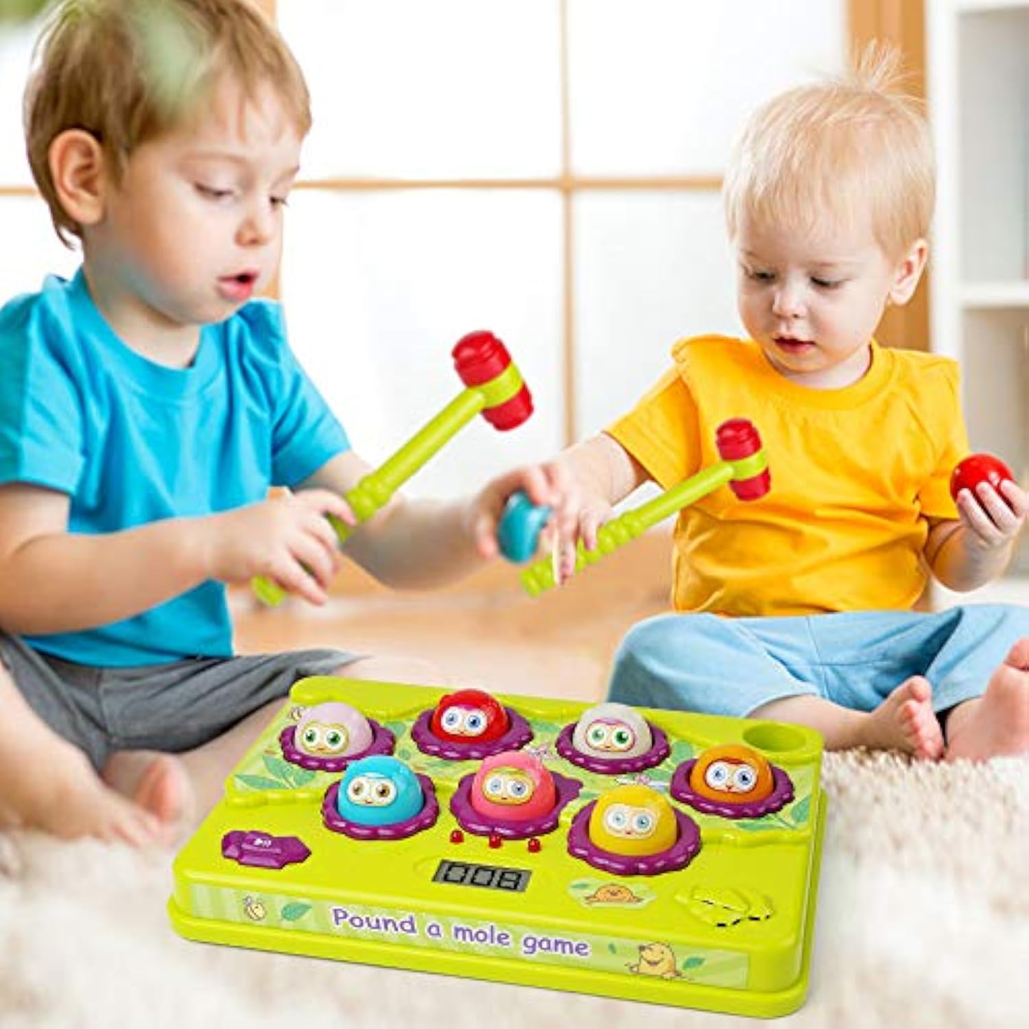 Educational Unisex Whack a Mole Counting Score Game Toy 2 Soft Plastic Hammers for Kids - Image 9