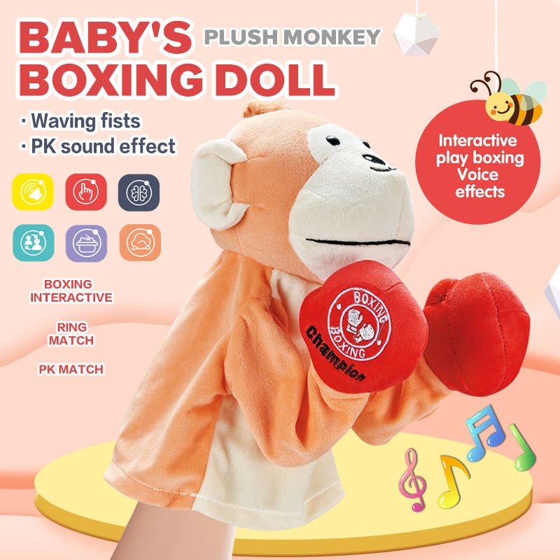 Cartoon Stuffed Monkey Hand Puppet Toy Boxing Punch Doll - Image 3