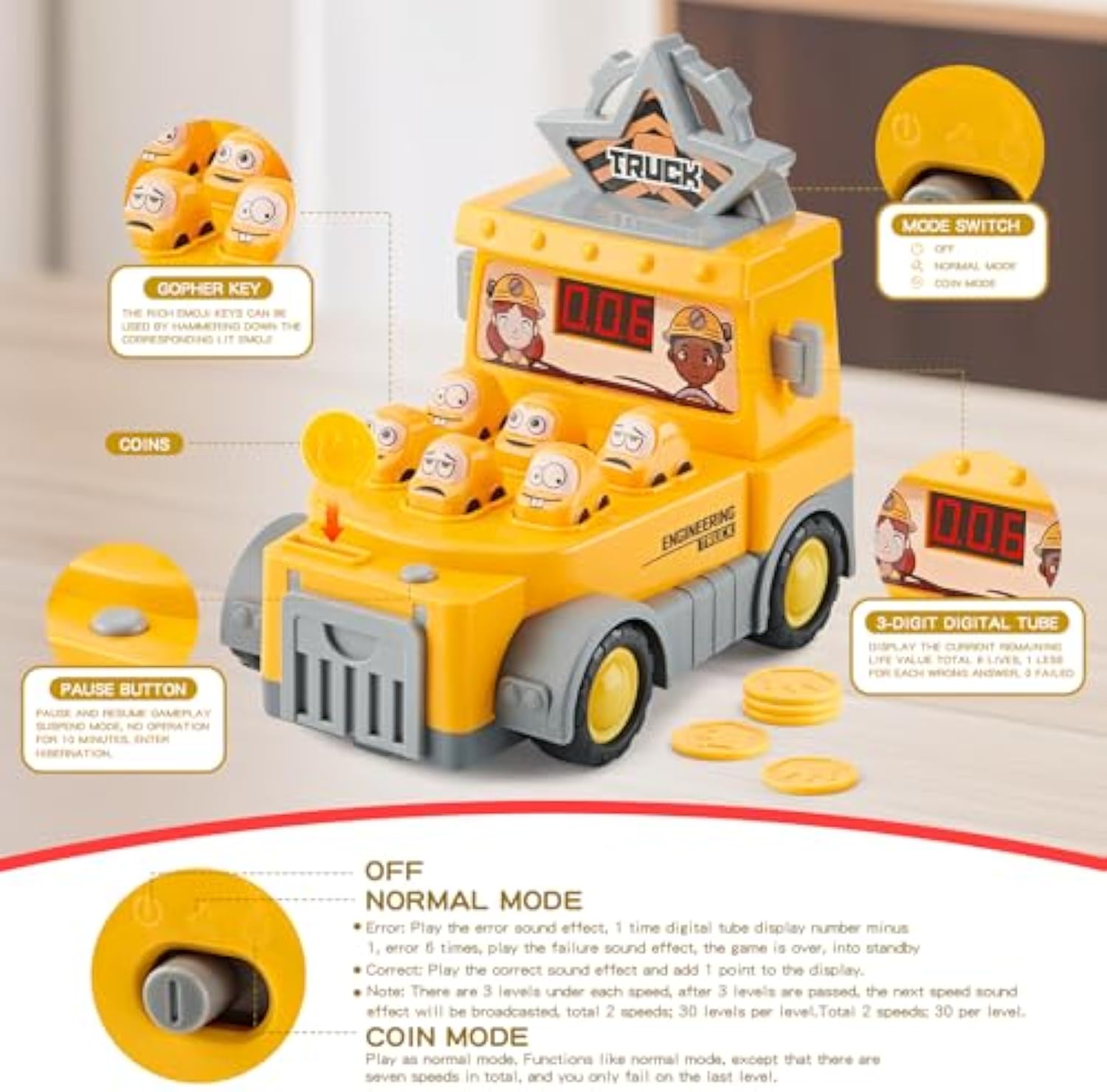Children’s Car Strike Board Game Parent-child Interactive Toy Cartoon Engineering Arcade Whack-a-Mole - Image 5