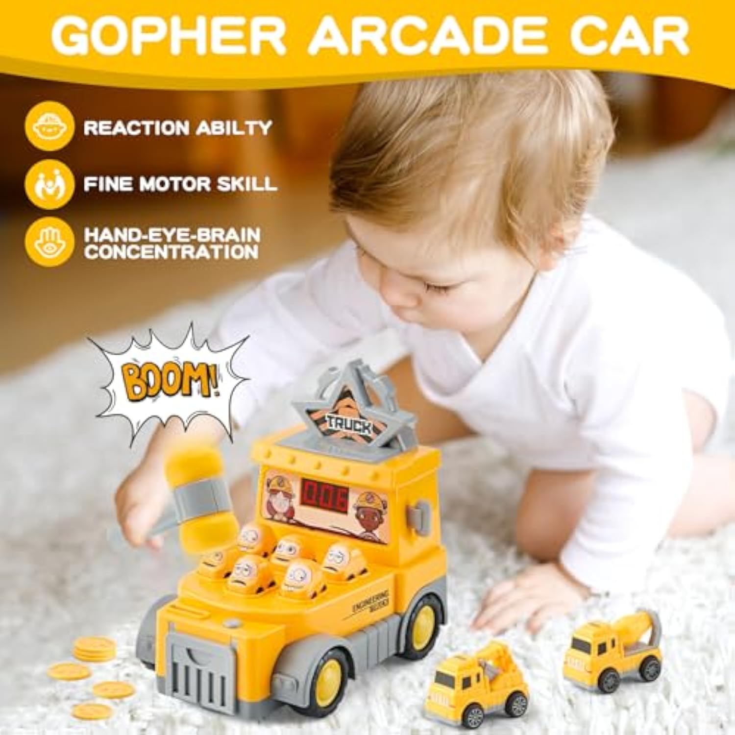 Children’s Car Strike Board Game Parent-child Interactive Toy Cartoon Engineering Arcade Whack-a-Mole - Image 7