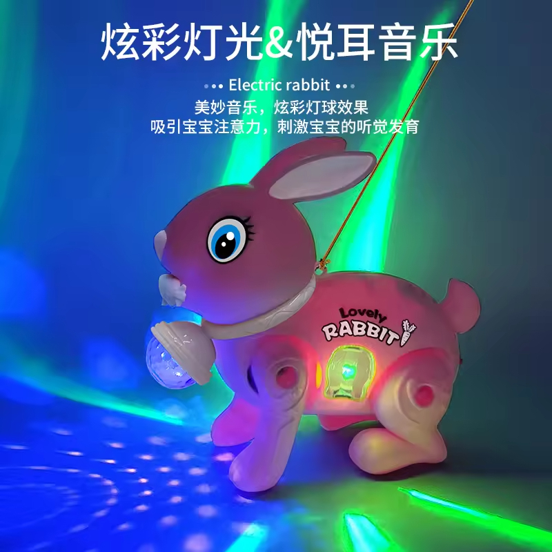 New Electric Leash Bunny Glowing Music Walking Children’s Toy Electric Lighting Concert Cute Rabbits - Image 3