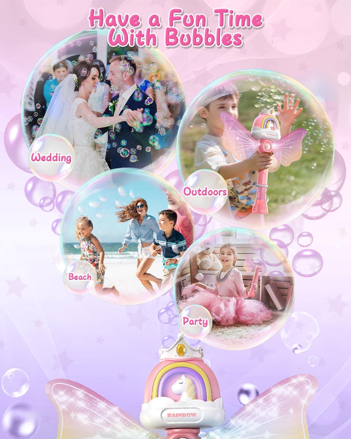 Wholesale Unicorn Mini Bubble Wands Bubble Stick Plastic Automatic Princess Toys Outdoor Bubble Blower Machine - Image 11