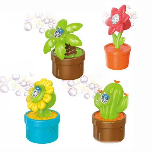 Electric Light 8-Hole Coconut Plant Tree Flower Potted Bubble Machine Toy Kids Outdoor Summer Playgrounds Bubble Maker Guns - Image 2