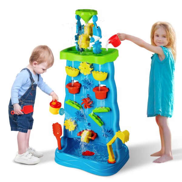 Kids Eco Friendly Double-Sided Waterfall Discovery Wall Sensory Beach Sand Play Water Table Toys Set for Toddlers - Image 2