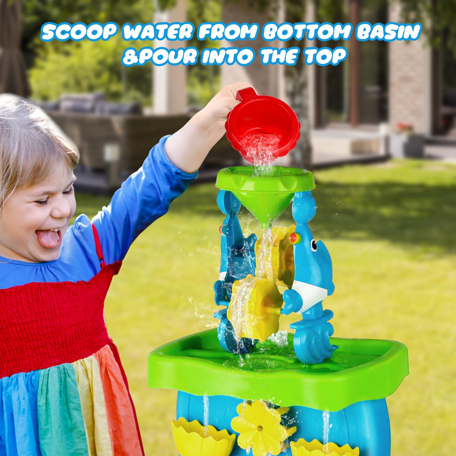 Kids Eco Friendly Double-Sided Waterfall Discovery Wall Sensory Beach Sand Play Water Table Toys Set for Toddlers - Image 3