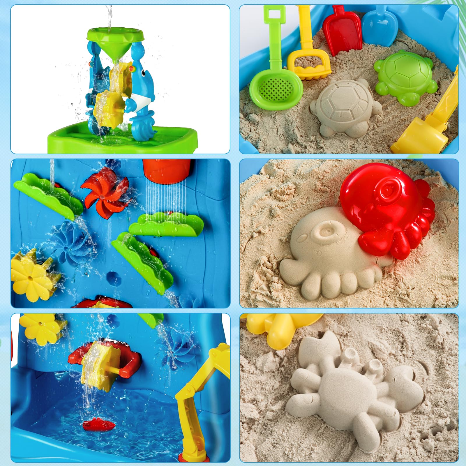 Kids Eco Friendly Double-Sided Waterfall Discovery Wall Sensory Beach Sand Play Water Table Toys Set for Toddlers - Image 9