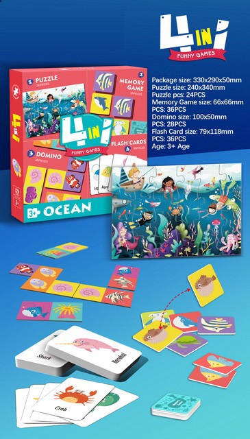 Custom 4 in 1 Puzzle Toy Set Memory Game Matching Jigsaw Puzzle Flash Cards Cartoon Childhood Educa Puzzles for Kids Toys - Image 5